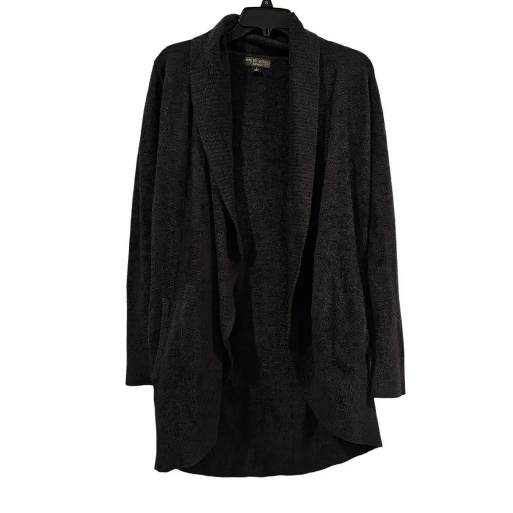 Barefoot Dreams Cozychic Lite Duster Women’s Sweater Black Open Front Pockets: S